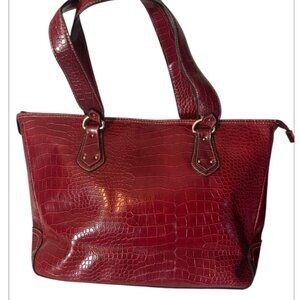 George Red Large Patent Crocodile Embossed Lap Top Handbag Tote